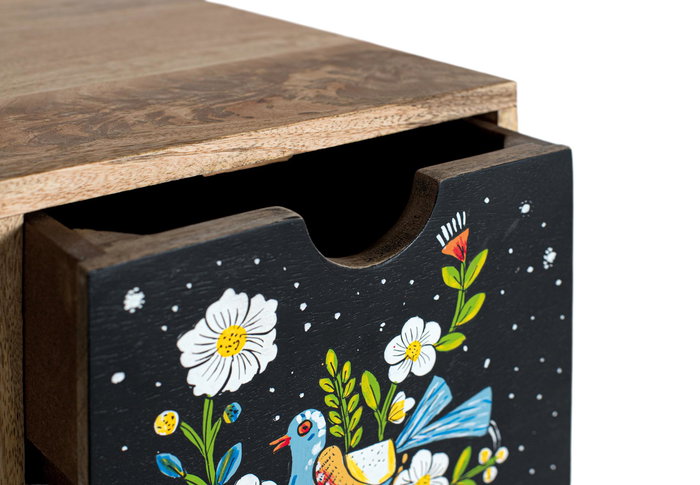 GINER Y COLOMER Cómoda Madera de Mango Estilo Étnico 120 cm, Cajones Pintados a Mano Multicolor, 90x120x40 cm