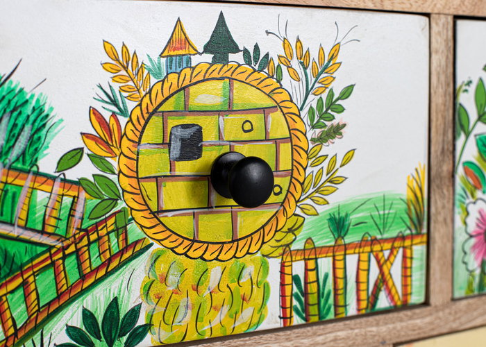 GINER Y COLOMER Cómoda Madera de Mango Estilo Étnico 120 cm, Cajones Pintados a Mano Multicolor, 90x120x40 cm