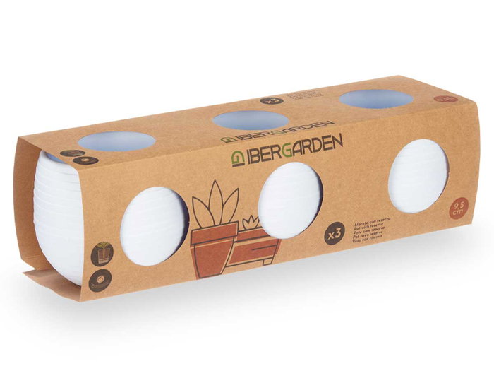 Ibergarden Set 3 Macetas Reserva Agua 9,5 cm Blanca (Set de 6)
