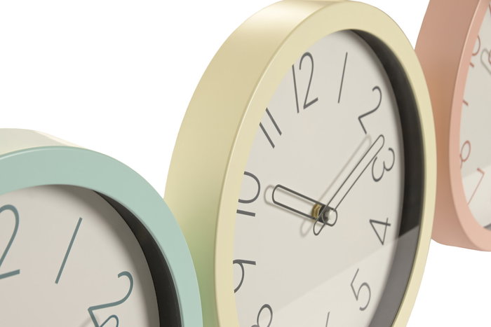 DKD Home Decor Set de 3 Relojes de Pared de PVC en Colores Surtidos