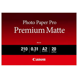 Canon 8657B017 PM-101 Pro Premium Matte Papel Fotográfico Mate A2, 210 g/m², Blanco, 20 Hojas por Paquete