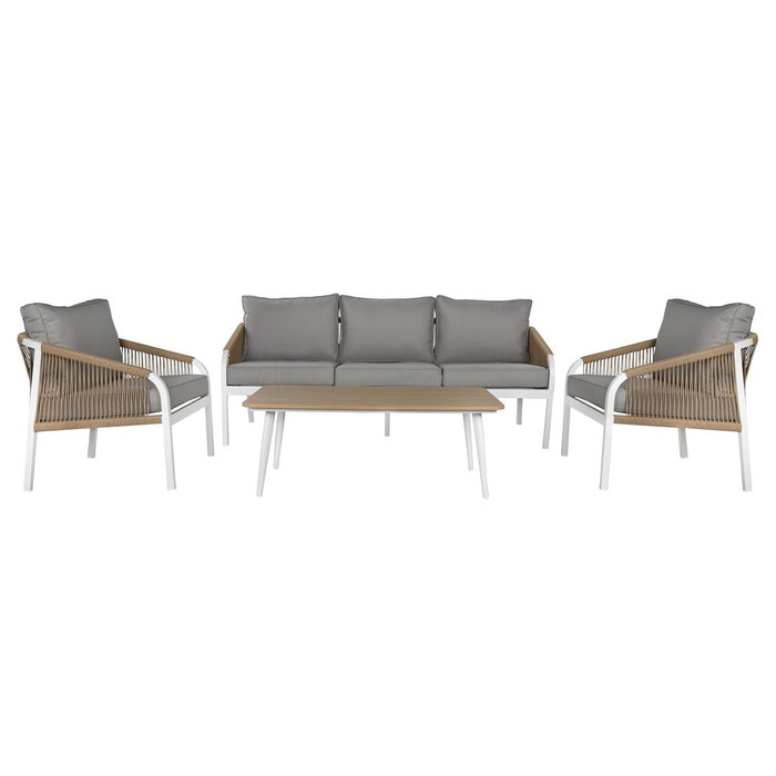 DKD Home Decor Conjunto de Sofá de 4 Piezas en Aluminio y Poliéster Gris Claro