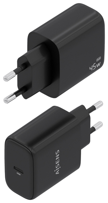 AISENS Cargador GaN 45W con 1xUSB-C PD3.0, Negro