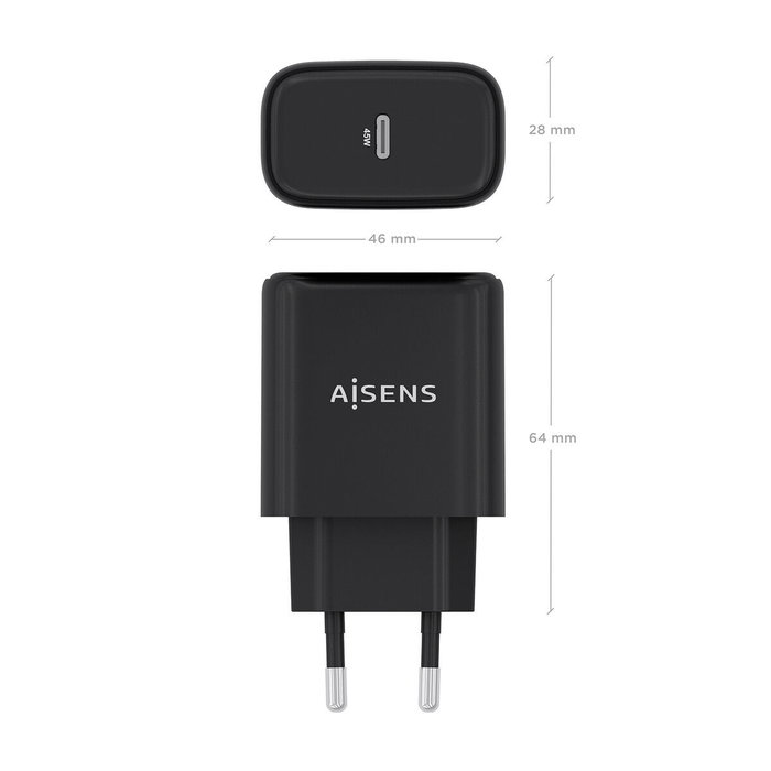 AISENS Cargador GaN 45W con 1xUSB-C PD3.0, Negro