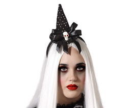 Diadema Halloween Bruja Negro Mujer Adulto con Sombrero y Calavera