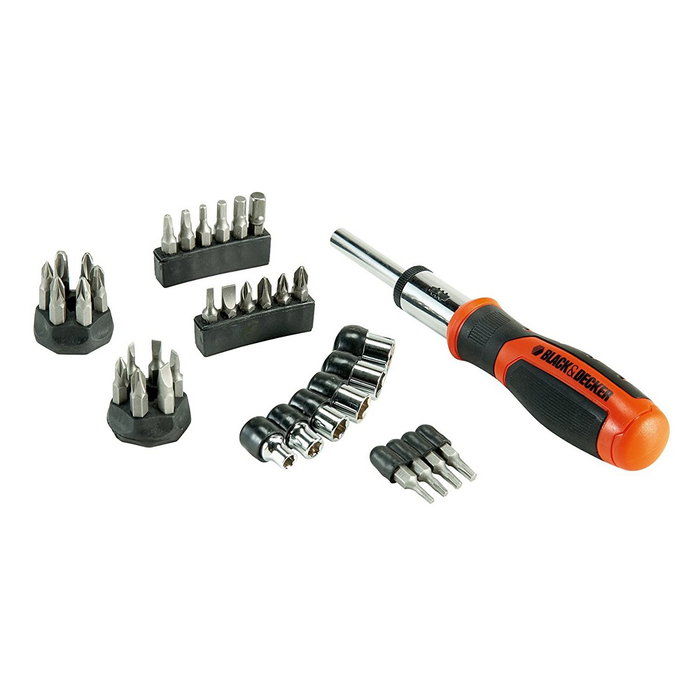 Black+Decker Juego multipuntas con carraca 29 piezas