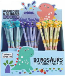 ROYMART Set de 36 Lápices con Goma 3D Dinosaurios