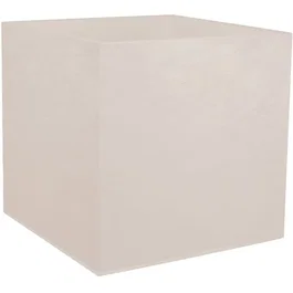 Eda Maceta cuadrada 50 cm para interior/exterior, 57 L, decoración de piedra caliza beige, 49.5x49.5x49.5 cm