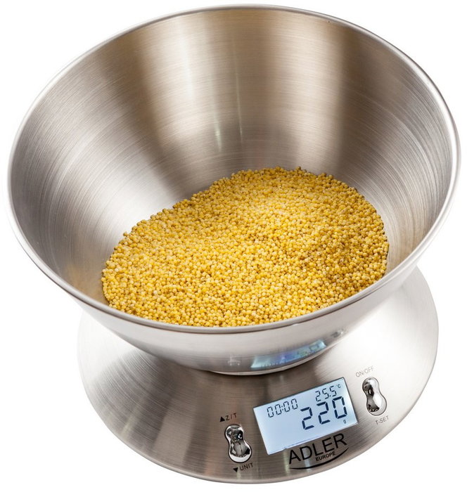 Adler Báscula de cocina digital con bol de 2 l, inoxidable, Ad3134, máx. 5 kg Adler Báscula de cocina digital con bol de 2 l, inoxidable, Ad3134, máx. 5 kg