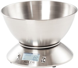 Adler Báscula de cocina digital con bol de 2 l, inoxidable, Ad3134, máx. 5 kg