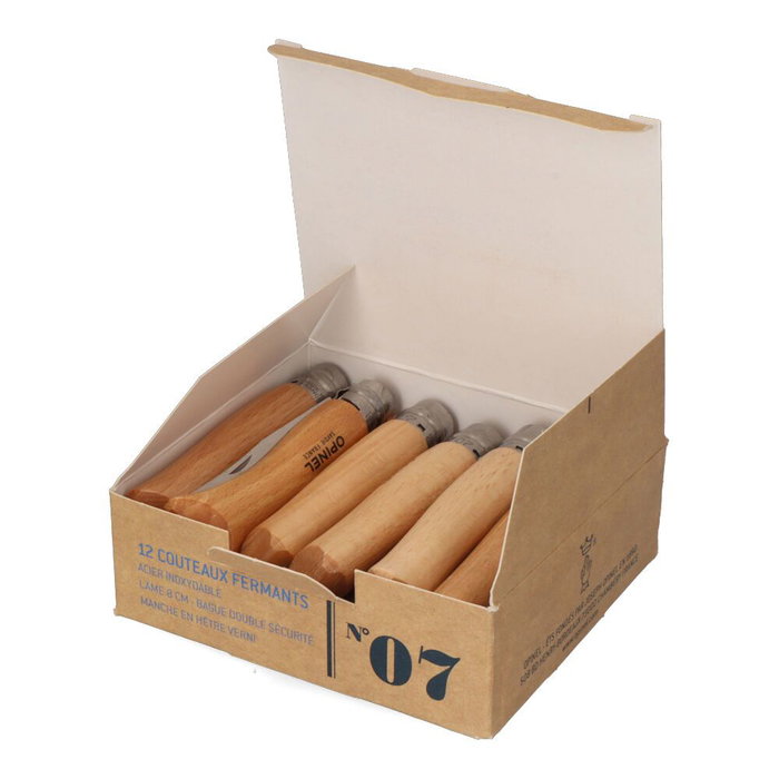 Opinel Navaja N° 7 Acero Inoxidable Hoja 8 cm Mango Haya Barniz Transparente