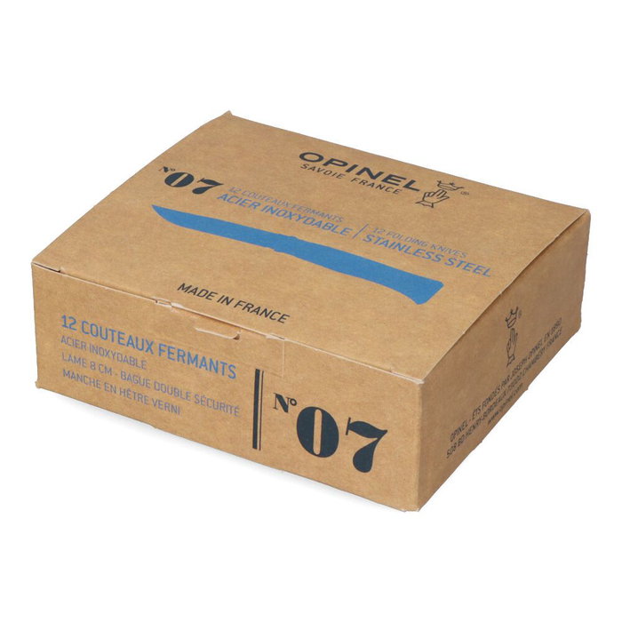 Opinel Navaja N° 7 Acero Inoxidable Hoja 8 cm Mango Haya Barniz Transparente