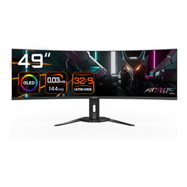 Gigabyte Aorus CO49DQ Monitor Gaming Curvo OLED 124,5cm/49" DQHD 5120x1440 144Hz 0.03ms HDR400 TrueBlack AMD FreeSync Premium Pro 1800R Altavoces Negro
