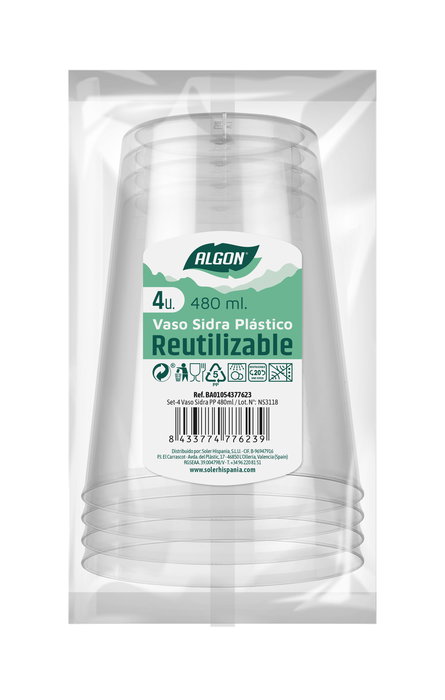 Algon Set 4 Vaso Sidra PP 480ml (50 Unidades)