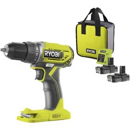 Ryobi Taladro Atornillador Inalámbrico R18DD2-220S 18V One+, Verde/Negro, 2 Baterías Li-Ion 2.0 Ah, Bolsa, 24 Config. Par, Mandril 10mm