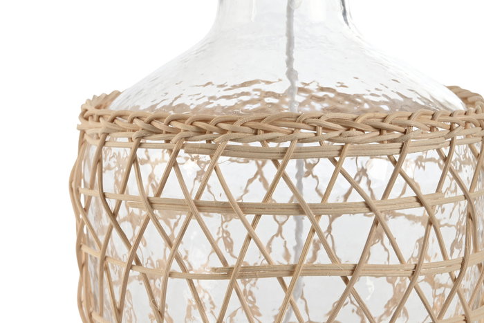 DKD Home Decor Lámpara Sobremesa Mediterraneo Transparente Blanco Cristal Cuerda Poliester 28 x 45 x 28 cm