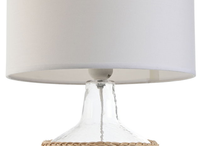 DKD Home Decor Lámpara Sobremesa Mediterraneo Transparente Blanco Cristal Cuerda Poliester 28 x 45 x 28 cm