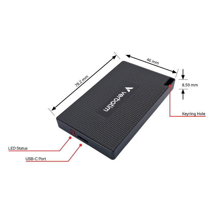 Verbatim 32030 Mini SSD Externo USB C 512GB Gris Metal, USB 3.2 Gen 2x2, 2000 MB/s Lectura, Incluye Cable USB-C y Software Nero