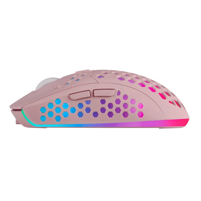 Mars Gaming MMW3P Ratón Gaming Inalámbrico Ultraligero para Mano Derecha, Sensor Óptico 3200 DPI, Iluminación RGB Flow, Batería Recargable, Color Rosa, MMW3P