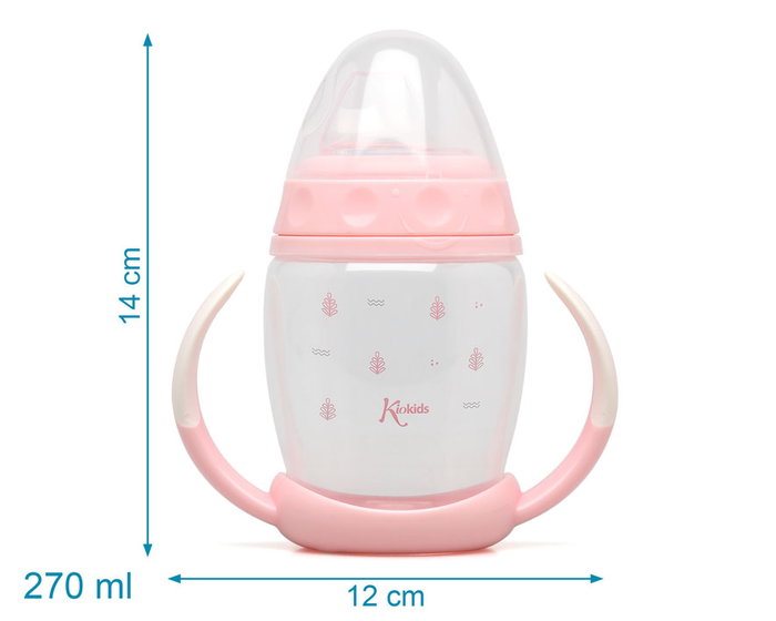 KioKids Taza de Aprendizaje Step 1 con Tetina de Silicona Anticólico, 270 ml, Rosa, para Bebés +6 Meses, Colección Petits Moments