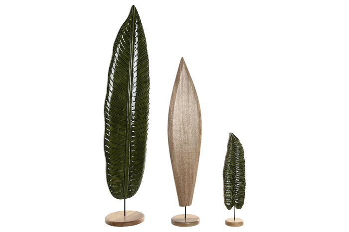 DKD Home Decor Set de Decoración de 3 Piezas de Mango y Metal con Hojas Lacadas