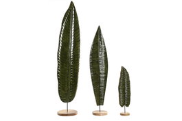 DKD Home Decor Set de Decoración de 3 Piezas de Mango y Metal con Hojas Lacadas