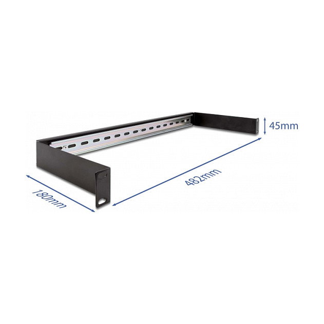 DeLOCK Panel de Riel DIN 19 Pulgadas 1U Negro - Canaleta Ranurada para Cables, Metal, Ancho 180 mm, Profundidad 482 mm, Altura 45 mm