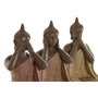 DKD Home Decor Set de 3 Figuras de Buda en Resina, Colores Coral, Lima y Naranja