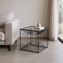 Mesita Negro Metal-Cristal 45,50 X 45,50 X 45,50 cm