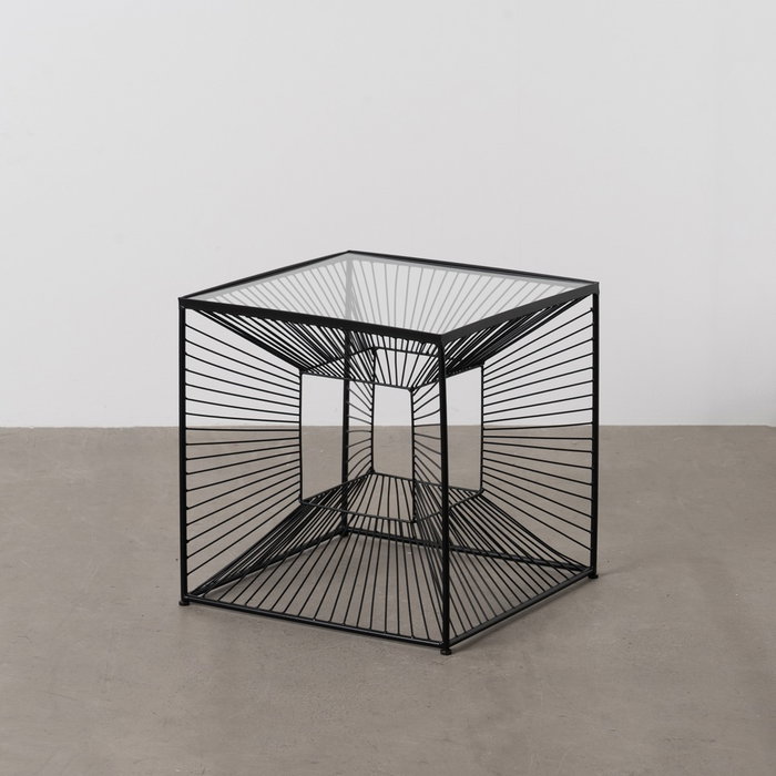 Mesita Negro Metal-Cristal 45,50 X 45,50 X 45,50 cm