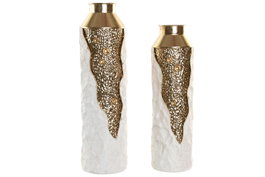 DKD Home Decor Set de 2 Jarrones Metálicos 3D Blanco