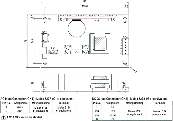 MEAN WELL PT-45B Fuente de alimentación abierta de 42,6W con 3 salidas