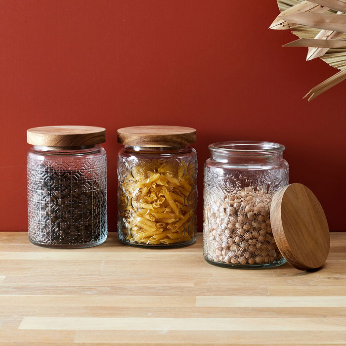 Home Deco Factory Bote Relieve Vidrio Con Tapa Acacia 700 Ml Home Deco Factory Bote Relieve Vidrio Con Tapa Acacia 700 Ml