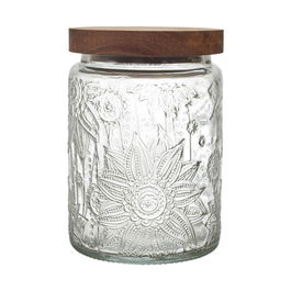 Home Deco Factory Bote Relieve Vidrio Con Tapa Acacia 700 Ml