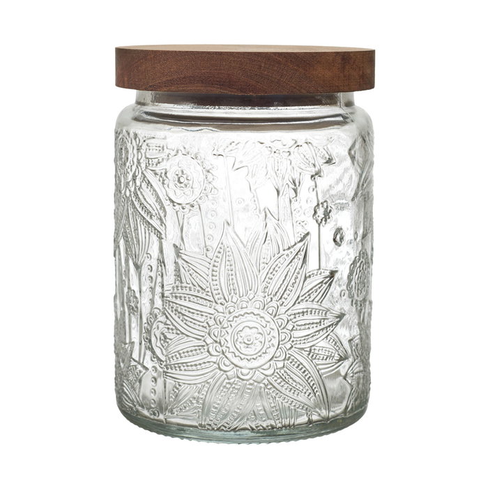 Home Deco Factory Bote Relieve Vidrio Con Tapa Acacia 700 Ml Home Deco Factory Bote Relieve Vidrio Con Tapa Acacia 700 Ml