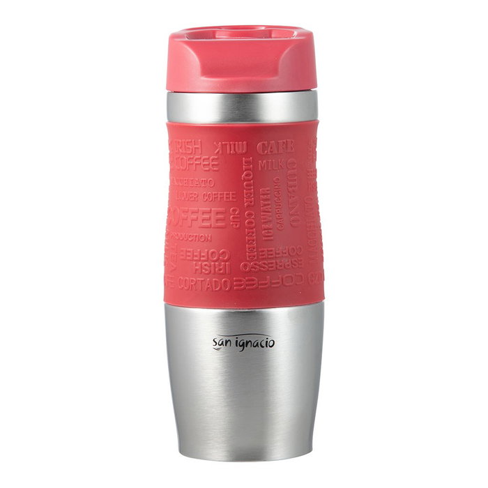 San Ignacio Experto Vaso de Viaje Acero Inoxidable Rojo Mate, Doble Pared, Tapa PP, Base Antideslizante, 360 ml, 8.3 x 21.2 cm
