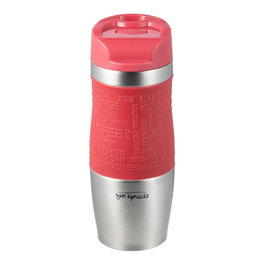 San Ignacio Experto Vaso de Viaje Acero Inoxidable Rojo Mate, Doble Pared, Tapa PP, Base Antideslizante, 360 ml, 8.3 x 21.2 cm