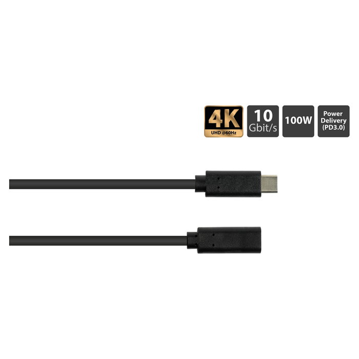 GoodConnections Cable de Extensión USB-C USB 3.2 Gen 2, 1m, Negro