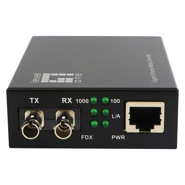 LevelOne Convertidor de Medios GVT-2003 - 10/100/1000Base-T a 1000Base-SX/LX Gigabit Ethernet, IEEE 802.3, 20 km Monomodo, ST, Negro