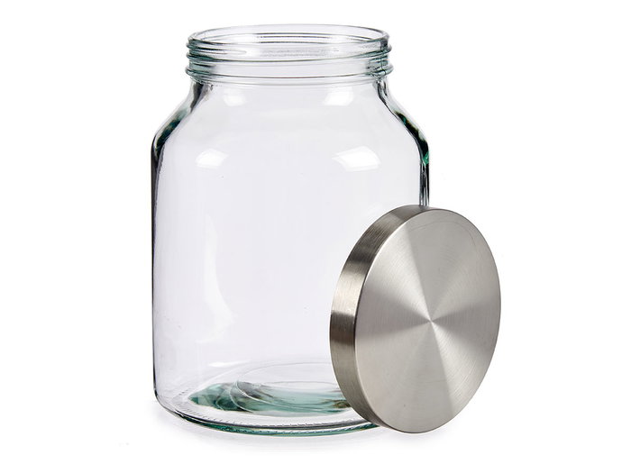 Vivalto Bote Vidrio con Tapa Metal Transparente/Plata 16x22x16 cm 3000 ml (Set de 8)