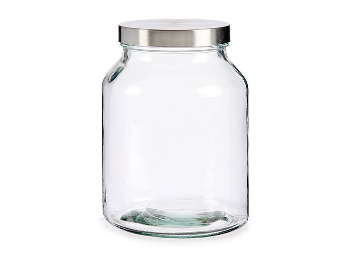 Vivalto Bote Vidrio con Tapa Metal Transparente/Plata 16x22x16 cm 3000 ml (Set de 8)