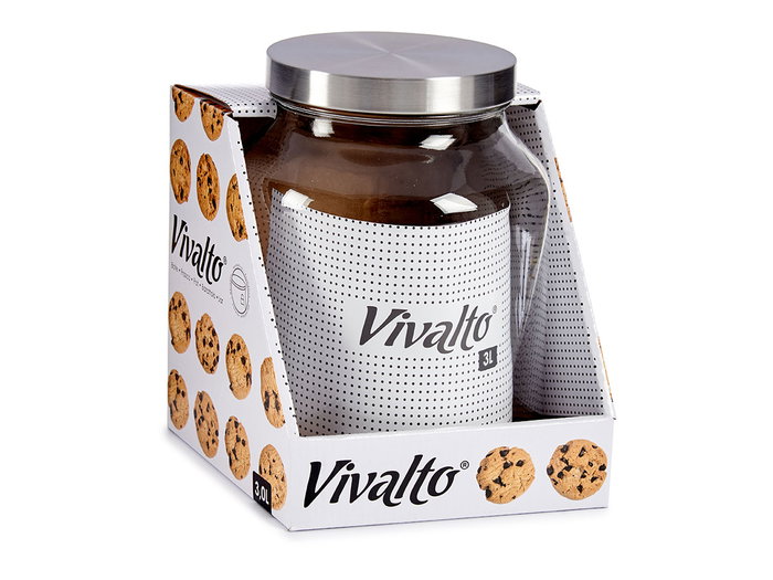 Vivalto Bote Vidrio con Tapa Metal Transparente/Plata 16x22x16 cm 3000 ml (Set de 8)
