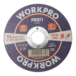 Workpro Disco de corte T41 Profi para acero inoxidable y metal, Ø115 x 1.6 x 22.2 mm, máximo 80 m/s, 13.300 rpm, reforzado con fibra de vidrio