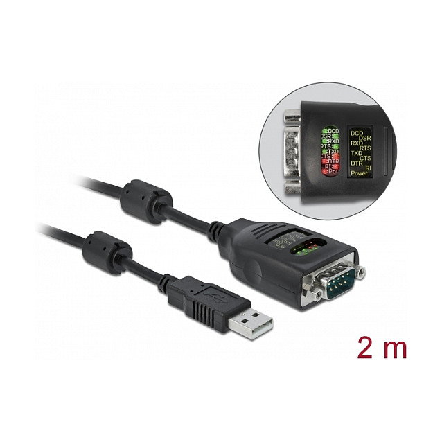 DeLOCK Adaptador USB Tipo-A a Serial DB9 con Probador RS-232 de 9 LED DeLOCK Adaptador USB Tipo-A a Serial DB9 con Probador RS-232 de 9 LED