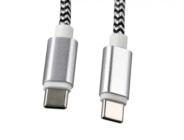 Q-connect Cable USB-C a USB-C de nailon, 1 m, Blanco