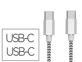Q-connect Cable USB-C a USB-C de nailon, 1 m, Blanco