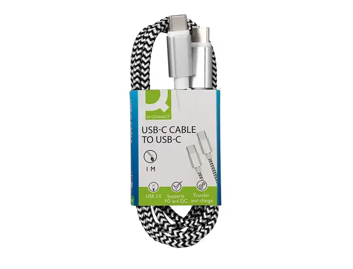 Q-connect Cable USB-C a USB-C de nailon, 1 m, Blanco