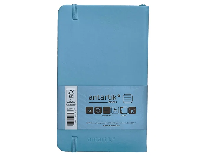 Antartik Cuaderno A6 Tapa Dura Hojas Rayadas Azul Claro 100 Hojas 80gr FSC