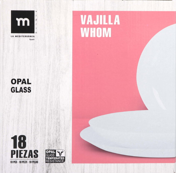 La Mediterranea - Vajilla 18 Piezas Red Opal de la Colección Whom con Platos de 26.5 cm, 23 cm y 19 cm (2 Unidades)