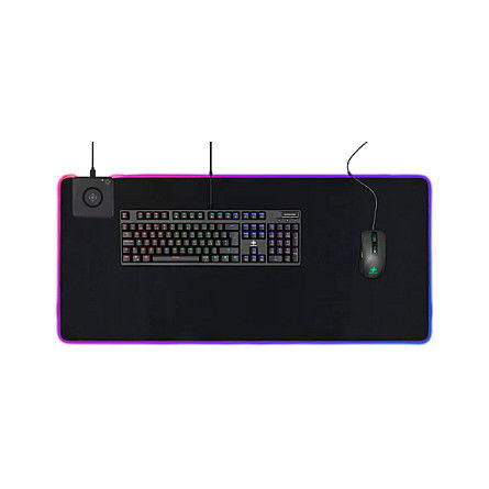 Deltaco Gaming Alfombrilla Ratón RGB con Cargador Inalámbrico, Neopreno, Negro, 900x400mm